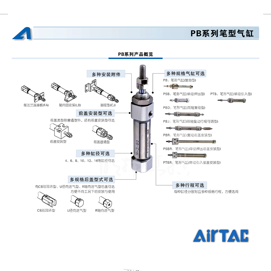 亚德客(AirTAC) 笔型气缸,复动型；PB10X160R  系列：PB