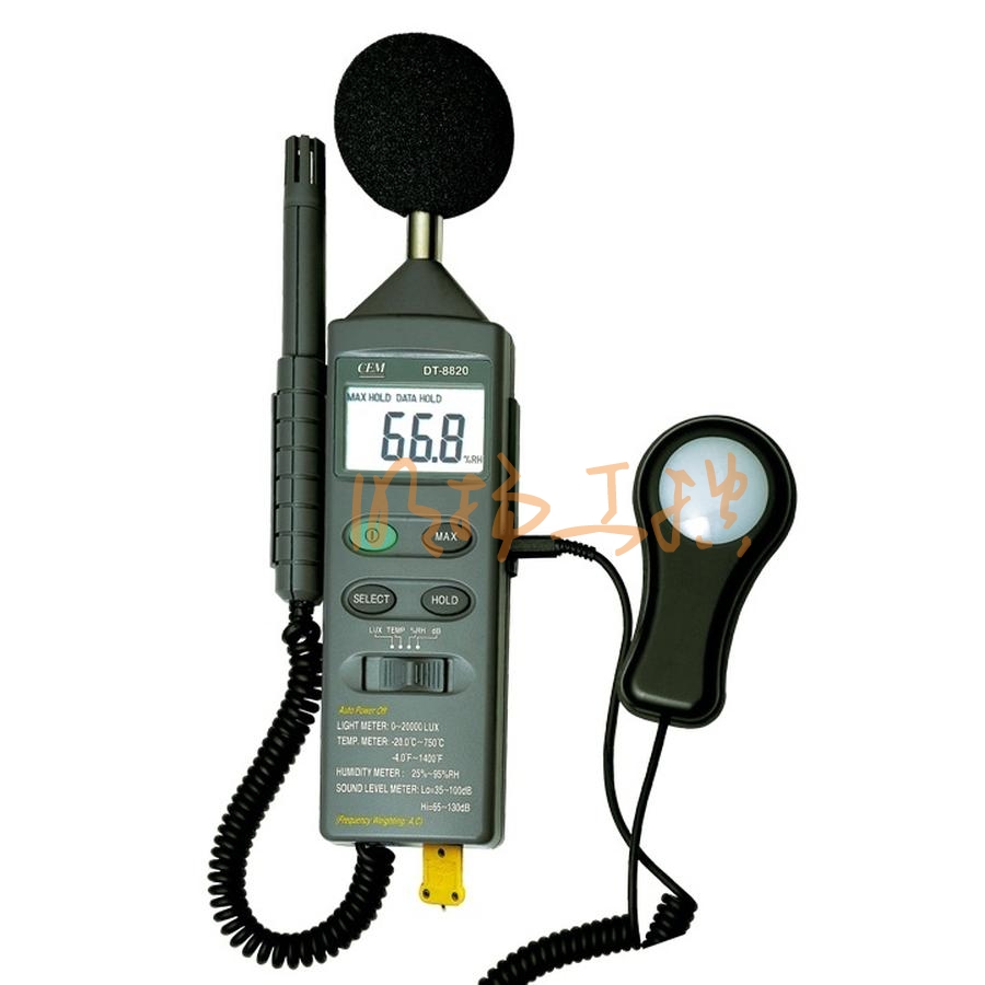 华盛昌DT-8820环境测试仪 照度0至200000Lux/噪音30至130dB/温湿度同步