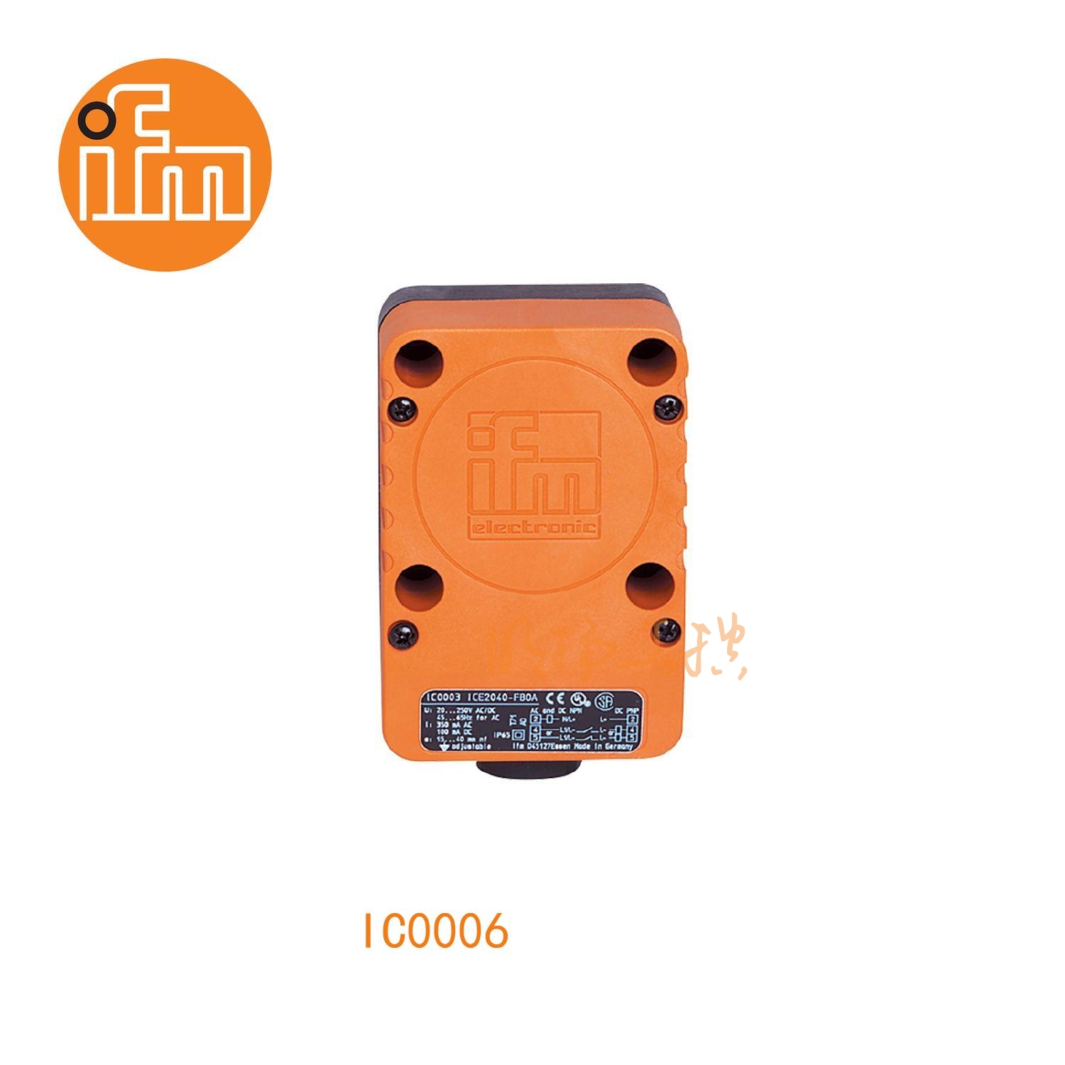 IFM易福门接近开关IC0006；感应距离：40 mm 非齐平安装；开关频率：10 Hz AC / 10 Hz DC；输出功能：常开/常闭; (可选)；输出：AC/DC；尺寸：–; AC/DC接近开关 ；