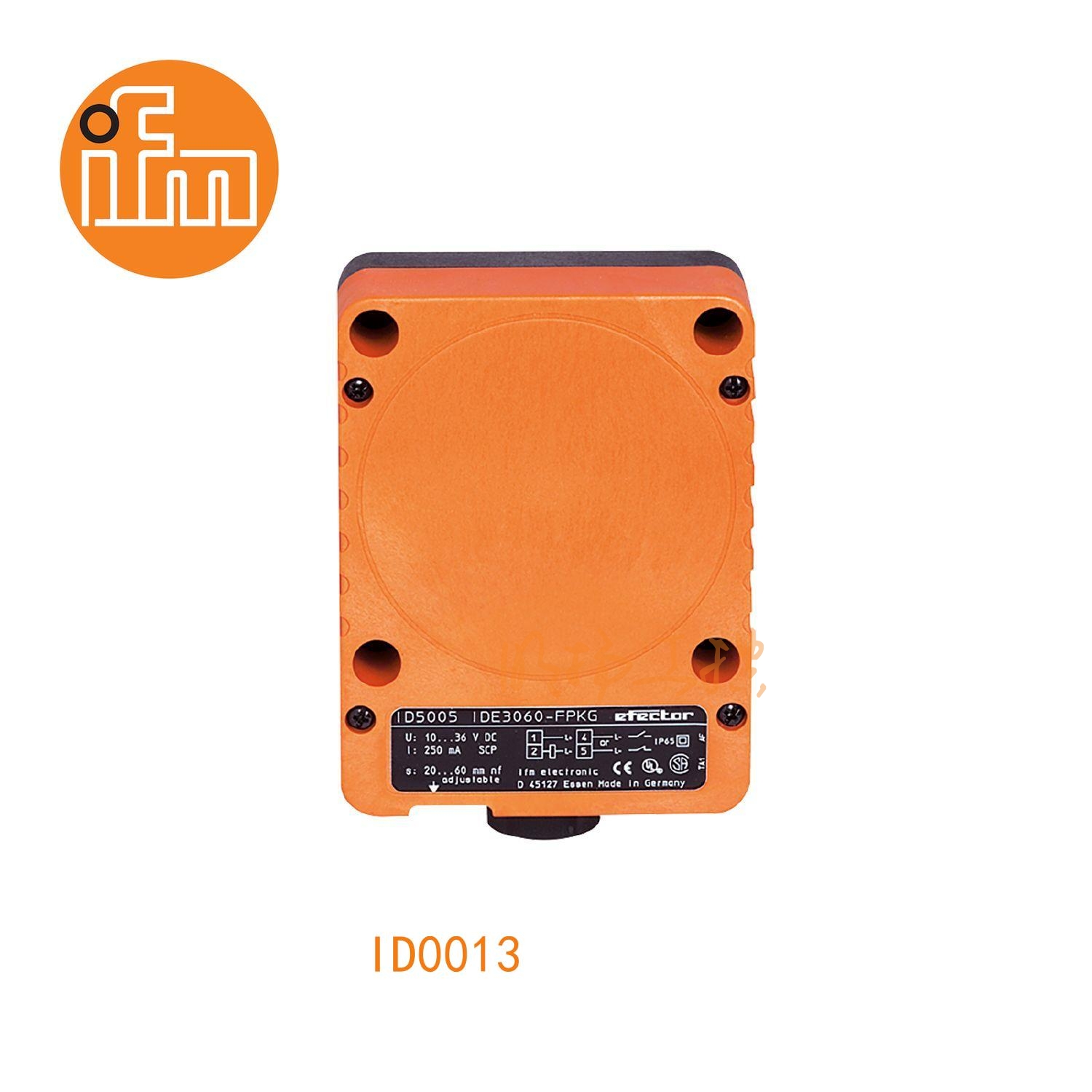 IFM易福门接近开关ID0013；感应距离：60 mm 非齐平安装；开关频率：4 Hz AC / 4 Hz DC；输出功能：常开/常闭; (可选)；输出：AC/DC；尺寸：105 x 80 x 40 mm; AC/DC接近开关 ；