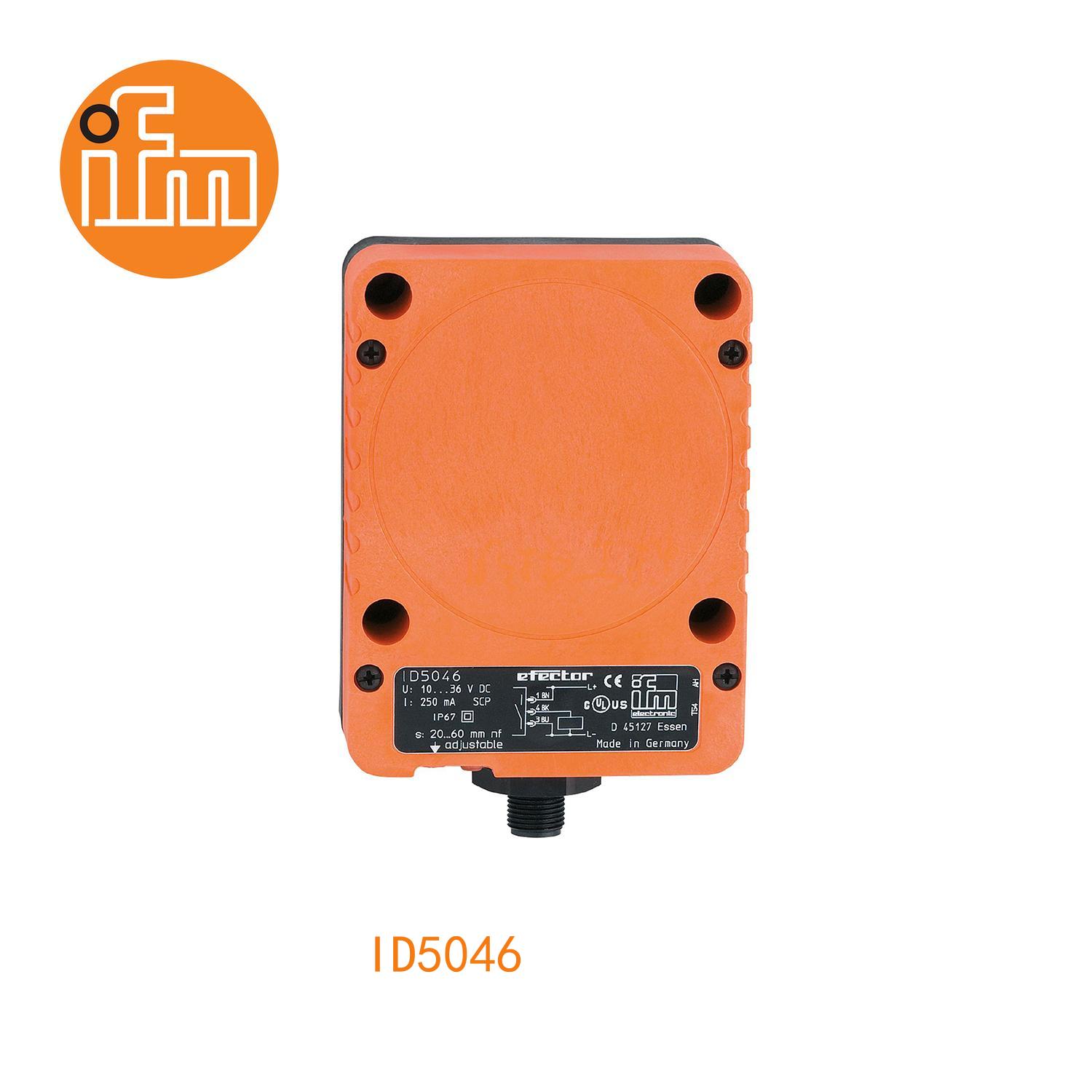 IFM易福门接近开关ID5046；感应距离：20...60 mm 非齐平安装；开关频率：100 Hz；输出功能：常开/常闭; (可选)；输出：DC PNP；尺寸：105 x 80 x 40 mm;长检测范围的接近开关 ；