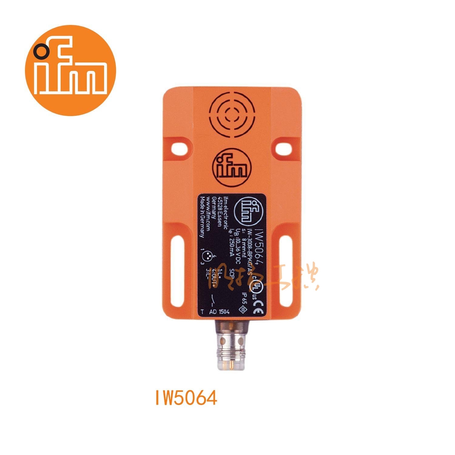 IFM易福门接近开关IW5064；感应距离：8 mm 非齐平安装；开关频率：300 Hz；输出功能：常开；输出：DC PNP；尺寸：60 x 36 x 10 mm;长检测范围的接近开关 ；