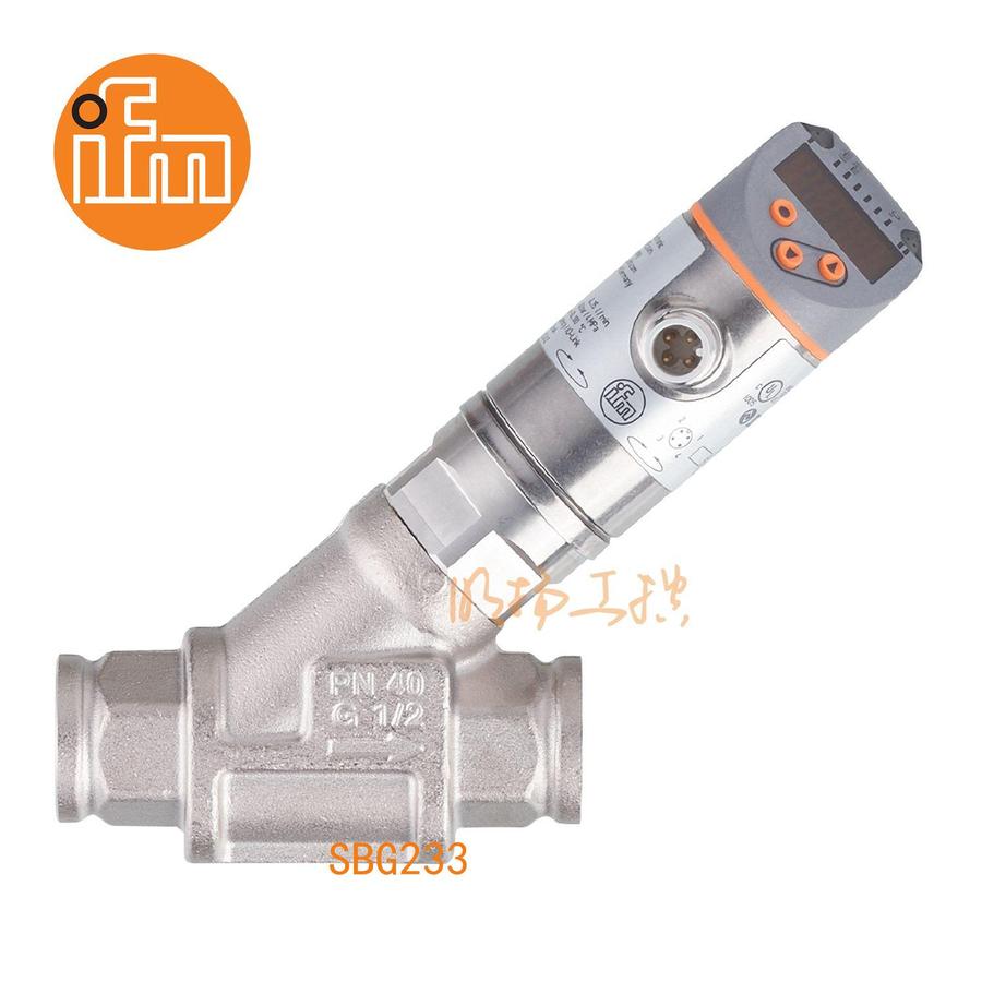 易福门流量传感器 SBG233；40 bar； 黄铜 化学镀镍层; PPS; O形环: FKM；G 1/2 内螺纹；常开/常闭; (可设定参数); 模拟