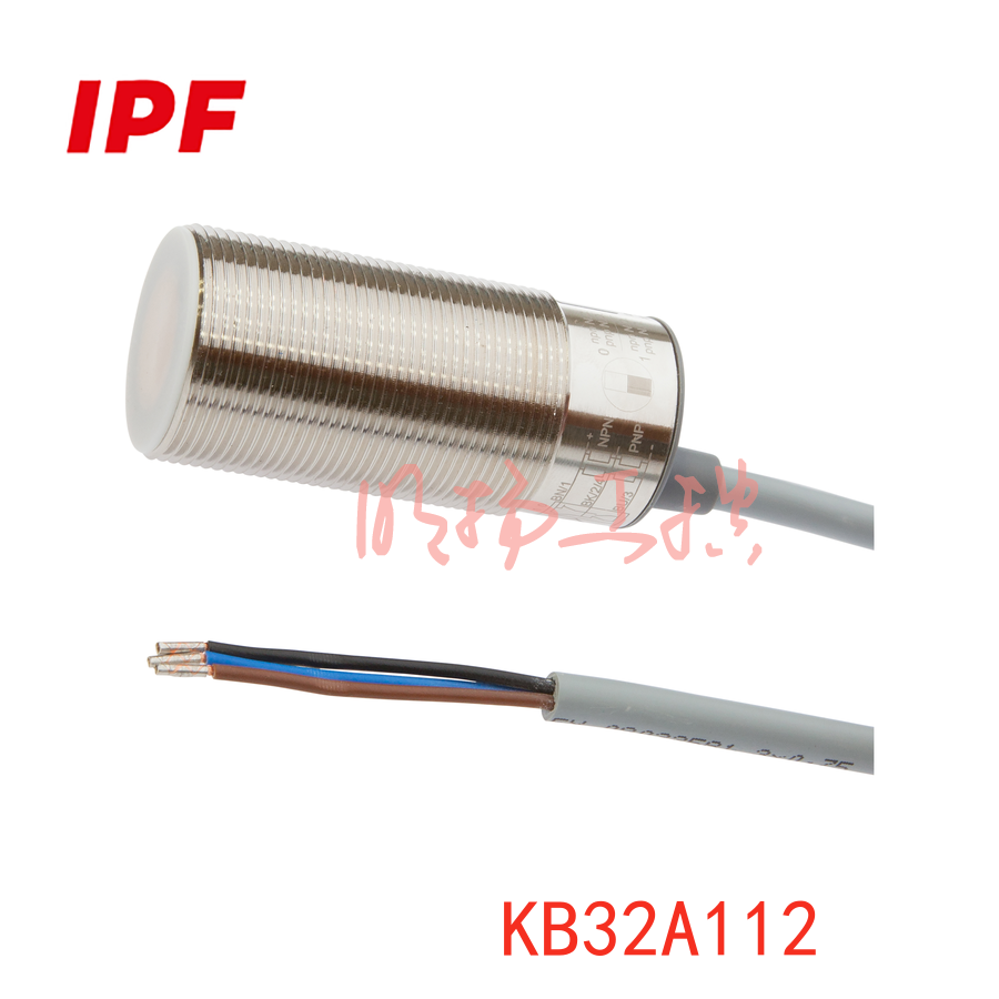 IPF KB32A112 电容式传感器, M32x1.5 70long, 嵌入式, Sn: 2-25, 10-35V DC, PNP/NPN 可编程/可配置, 电缆2m PVC,